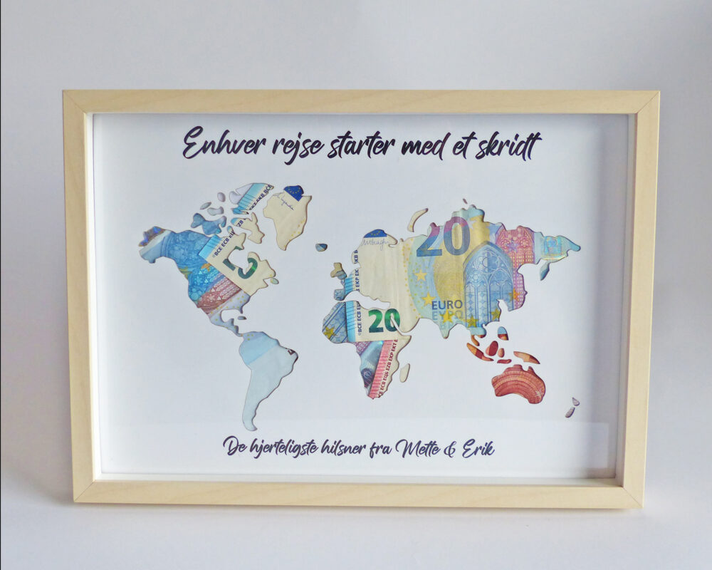 Verdenskort Pengegave - A4 ramme