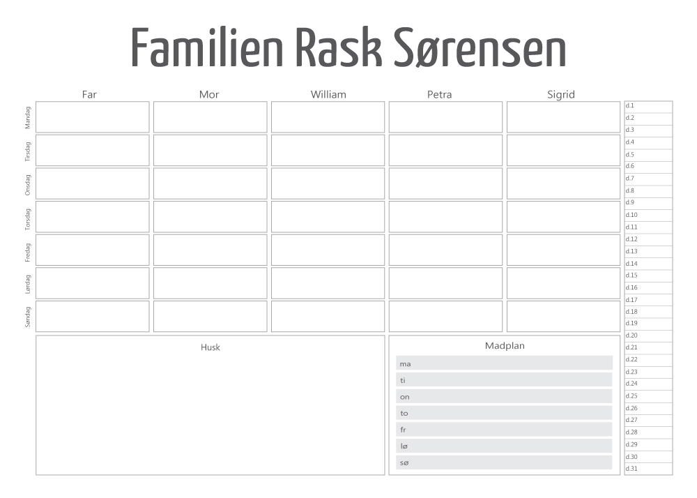 Ugeplan - planlægningskalender - 5 personer - Billede 3