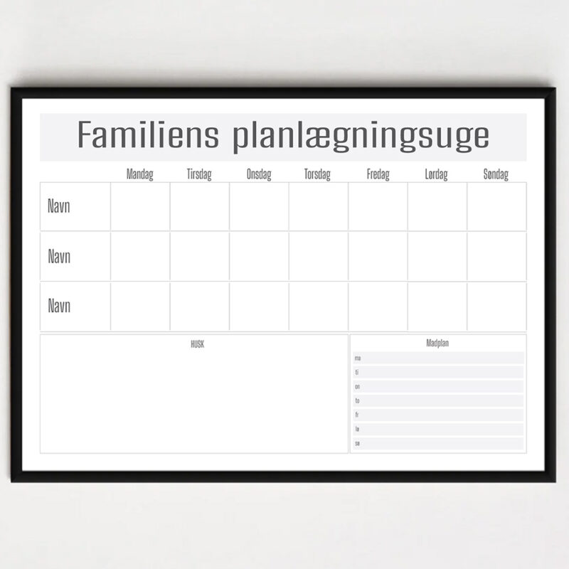 Ugeplan - planlægningskalender - 3 personer - liggende