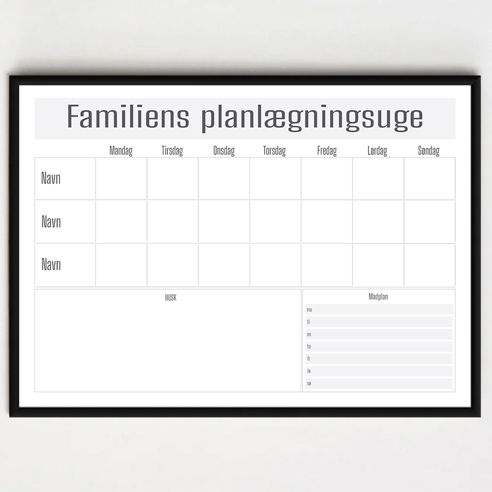Ugeplan - planlægningskalender - 3 personer - liggende