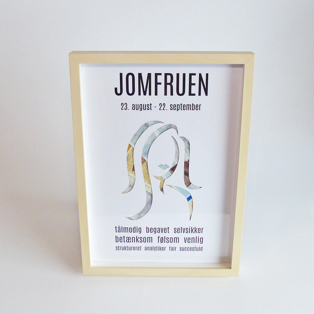 Stjernetegn - pengegave - Jomfruen - inklusiv A4 ramme
