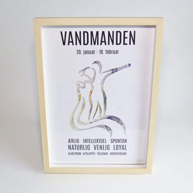 Stjernetegn - pengegave - vandmanden - inklusiv A4 ramme