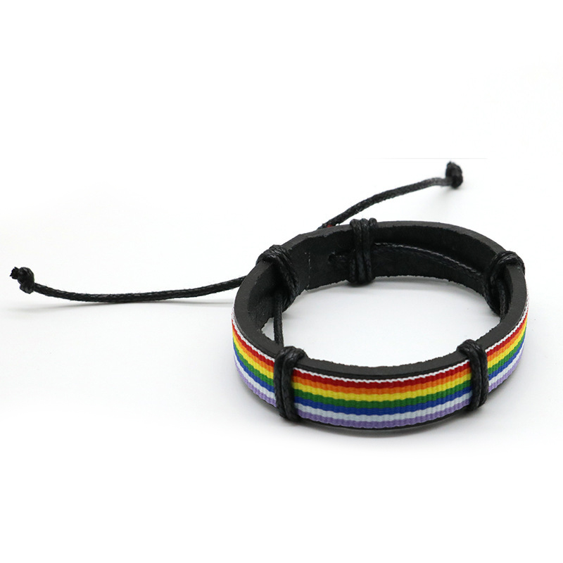 Regnbuefarvet læder armbånd