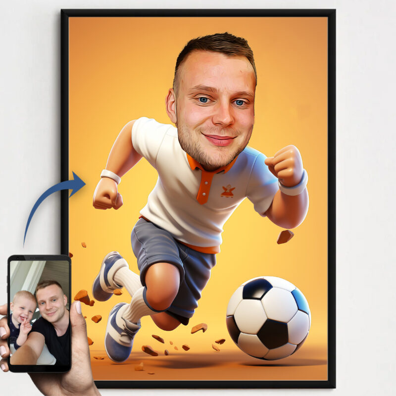 Billede til karrikaturtegning - fodbold - inkl. sort ramme
