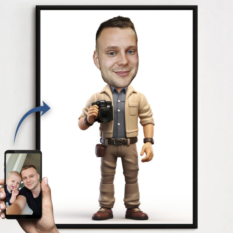 Billede til karrikaturtegning - Fotograf - inkl. sort ramme