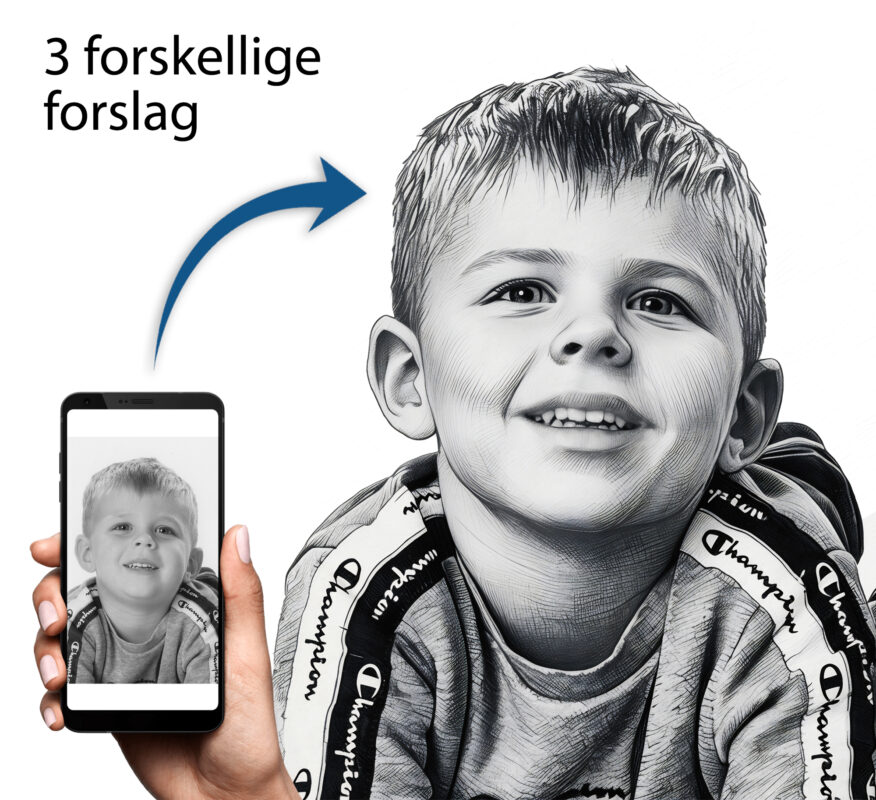 Portrætbillede til stregtegning - inkl. sort ramme