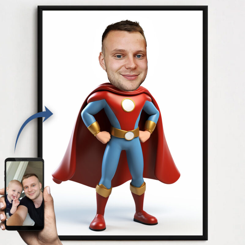 Billede til karrikaturtegning - Superman - inkl. sort ramme