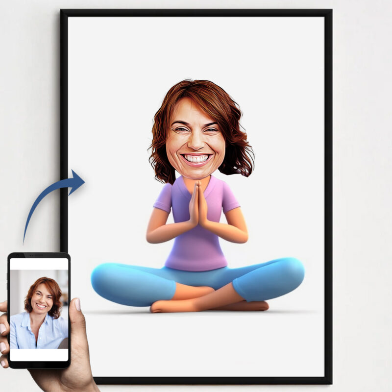 Billede til karrikaturtegning - Yoga - inkl. sort ramme