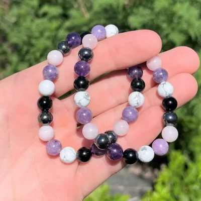 Naturstens perle armbånd #11 - Lilla nuancer - Billede 3