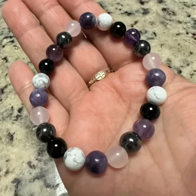 Naturstens perle armbånd #11 - Lilla nuancer - Billede 4