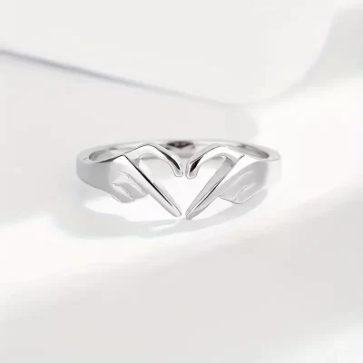 hjerte mode åben fingerring - sølvfarvet - Billede 3