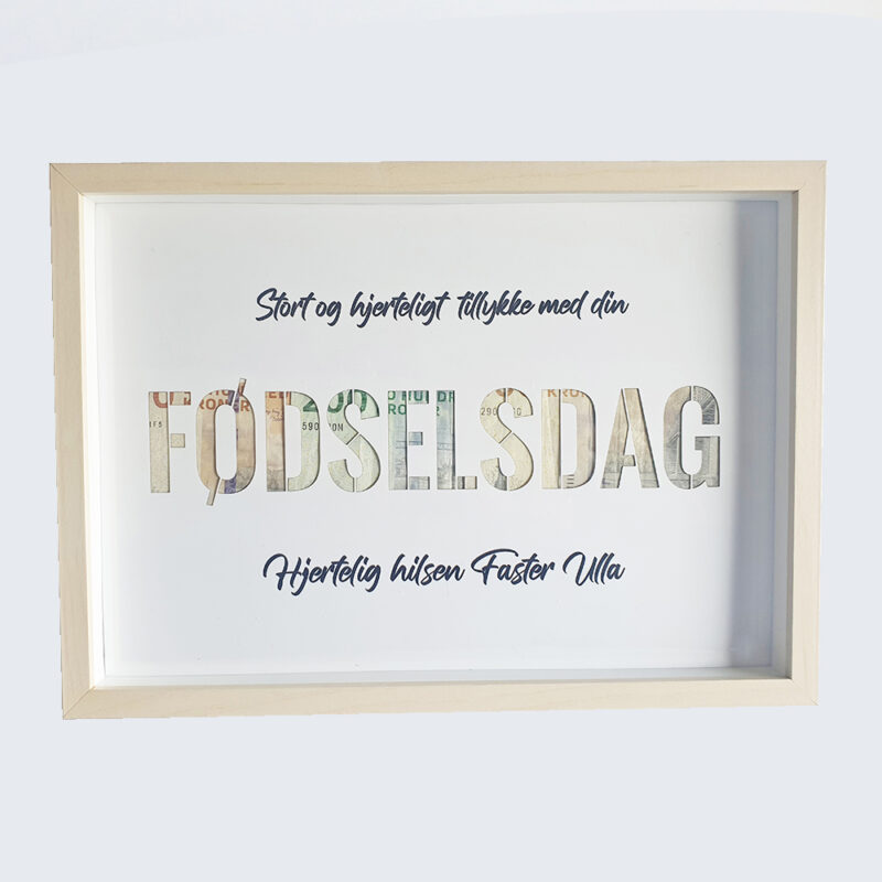 Fødselsdagstekst - pengegave - inklusiv A4 ramme