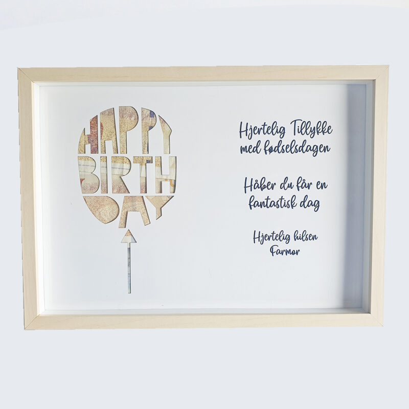 Happy Birthday - pengegave - inklusiv A4 ramme