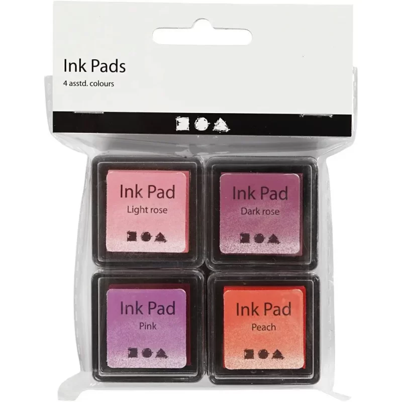 Stempelpuder fersken, pink, lys rosa, mørk rosa - 4 stk