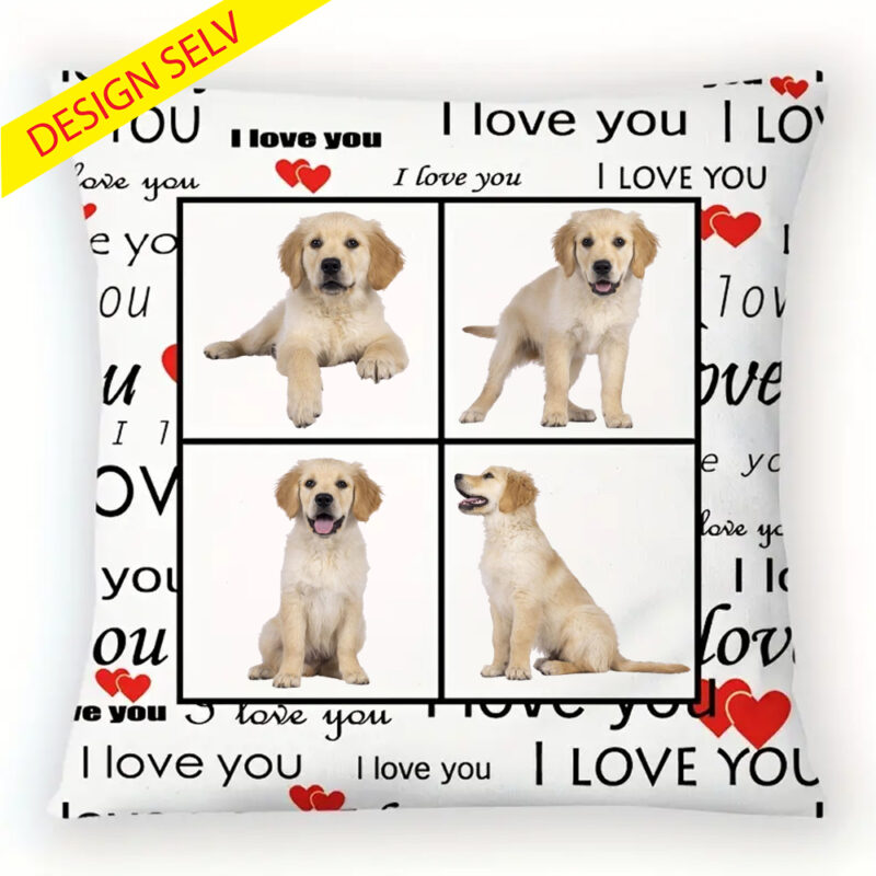 Pude med 4 kvadrater - Hvid - Design selv - "I love you"