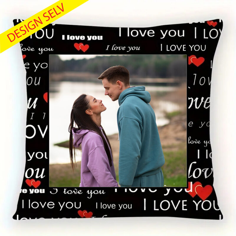 Pude med 1 kvadrat - Sort - Design selv  - "I love you"