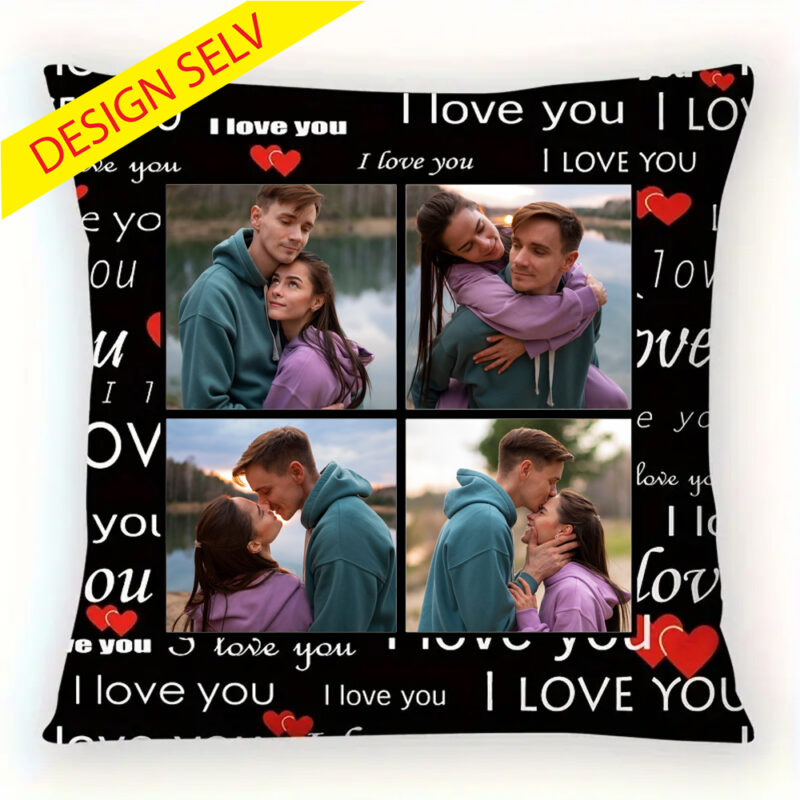 Pude med 4 kvadrater - Sort - Design selv - "I love you"