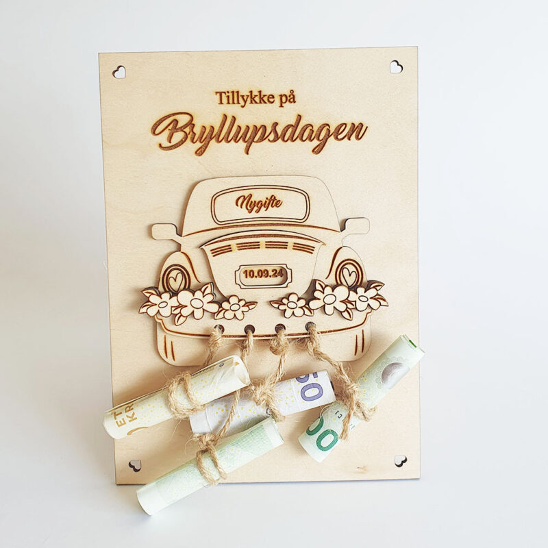 Nygifte - eksklusiv pengegave i træ