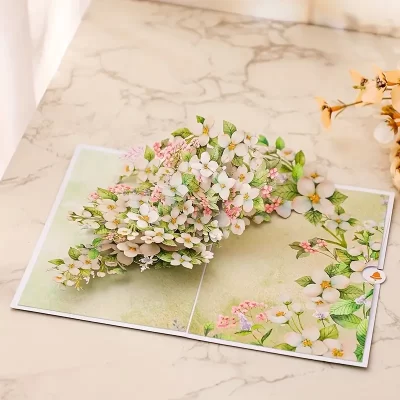 3D Pop Up Kort: Hvid og grøn pæreblomst - Billede 8