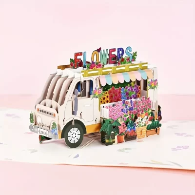 3D Pop Up Kort: Blomsterbil - Billede 5