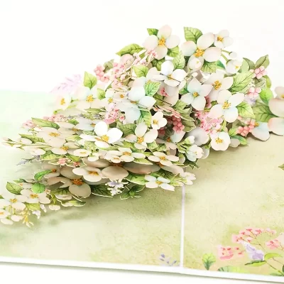 3D Pop Up Kort: Hvid og grøn pæreblomst - Billede 5