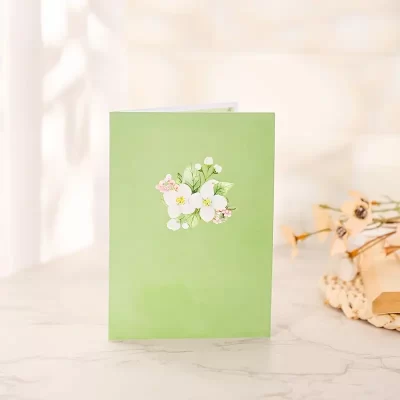 3D Pop Up Kort: Hvid og grøn pæreblomst - Billede 4