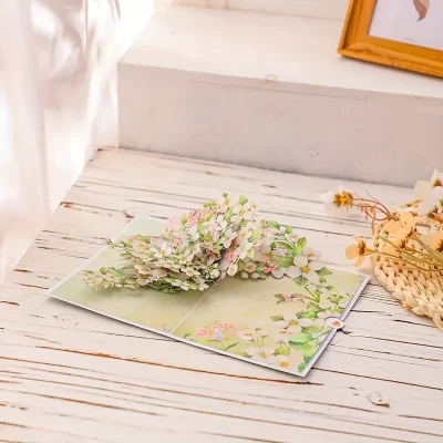 3D Pop Up Kort: Hvid og grøn pæreblomst - Billede 3