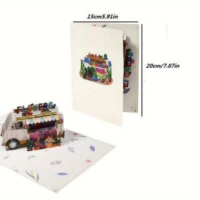 3D Pop Up Kort: Blomsterbil - Billede 4