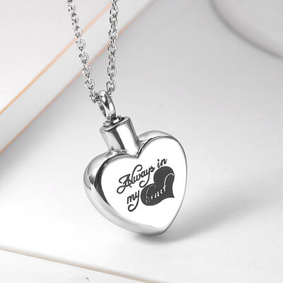 Aske-, Urne- & Mindesmykke - Hjerte med gravering: "Always in my heart" no. 2 - Billede 3