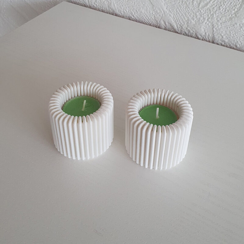 3D print: 2 stk Lamel fyrfadsholdere - hvid
