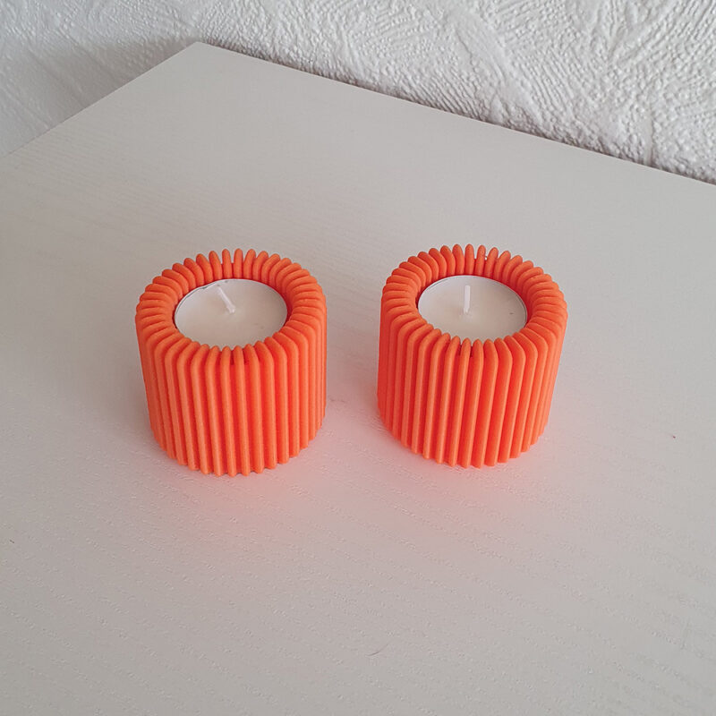 3D print: 2 stk Lamel fyrfadsholdere - orange