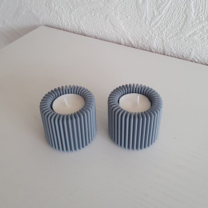 3D print: 2 stk Lamel fyrfadsholdere - grå