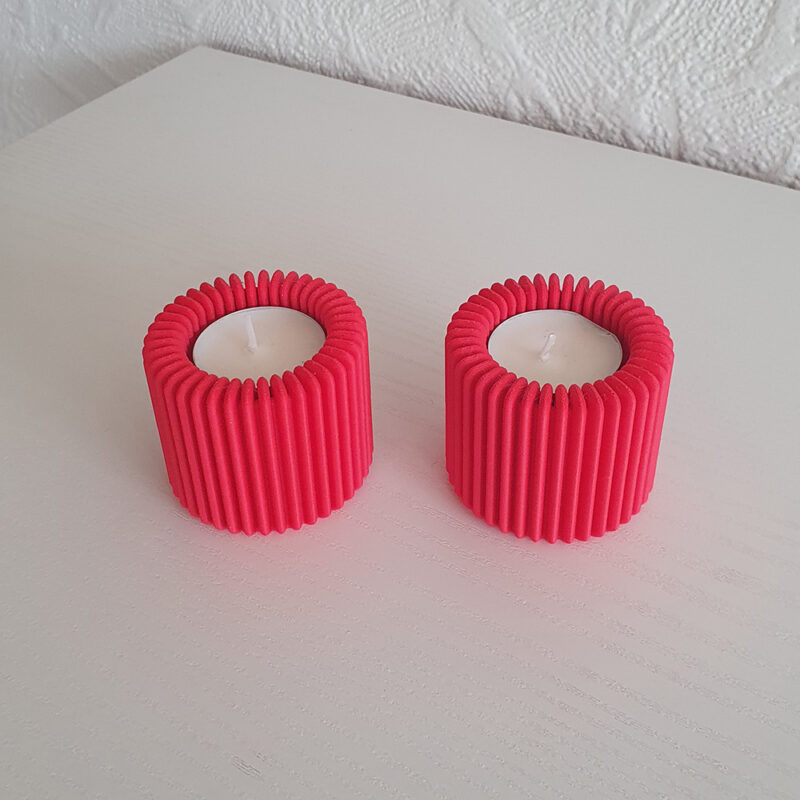 3D print: 2 stk Lamel fyrfadsholdere - rød