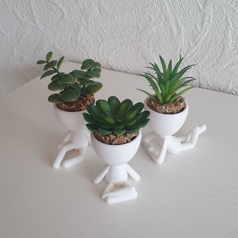 3D print: 3 stk mini Robert potte plante - inkl. kunstige planter