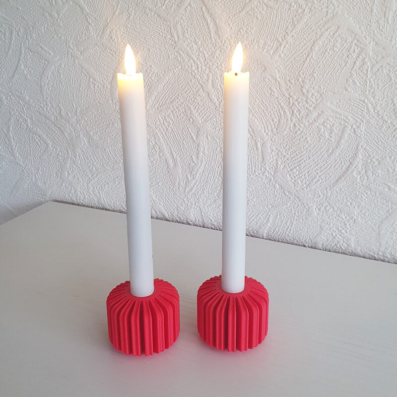 3D print: 2 stk lamel lysestager - rød