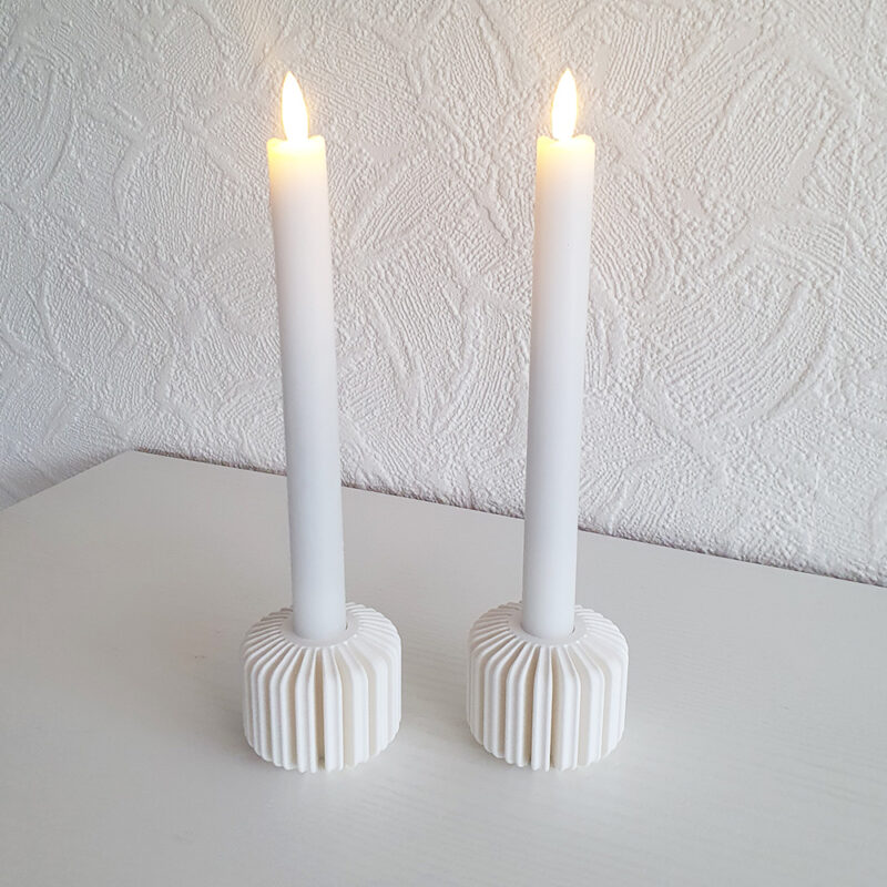 3D print: 2 stk lamel lysestager - hvid