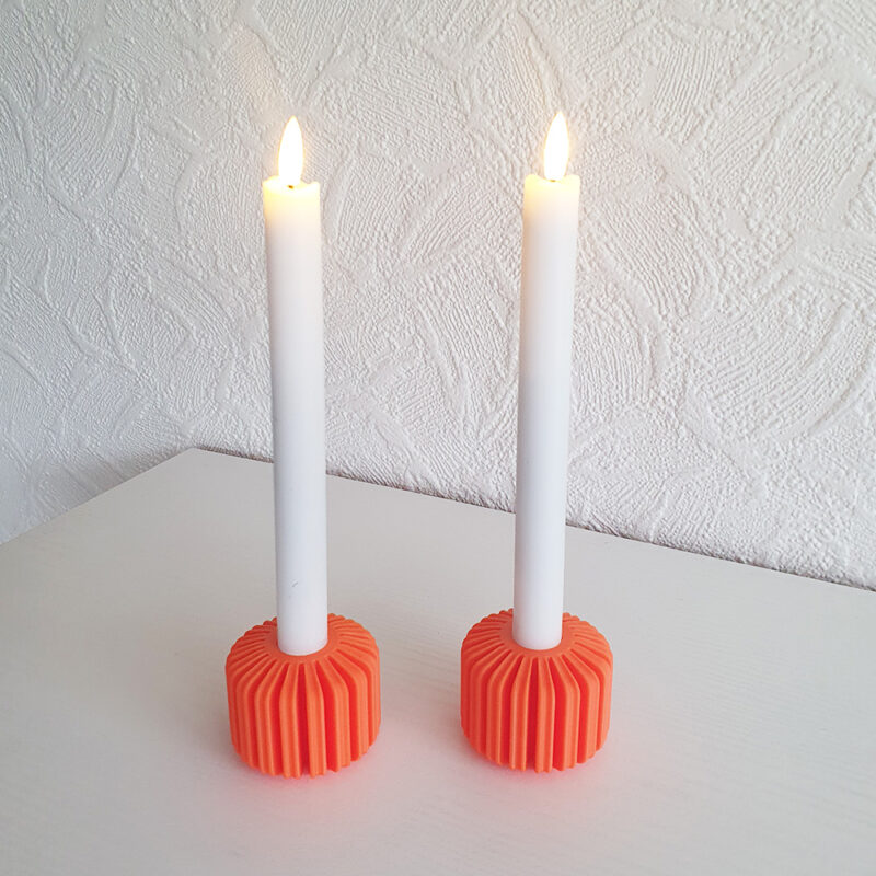 3D print: 2 stk lamel lysestager - orange