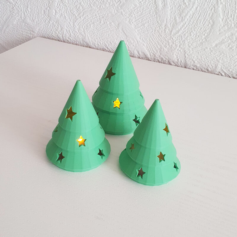 3D print: 3 små juletræer - inkl. LED lys