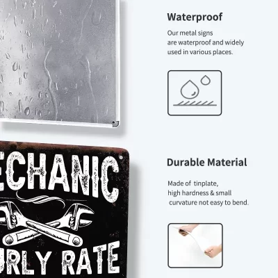 Vintage Retro Style Metalskilt: Mechanic - hourly rate.... (30 x 20 cm) - Billede 5