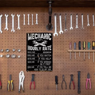Vintage Retro Style Metalskilt: Mechanic - hourly rate.... (30 x 20 cm) - Billede 4