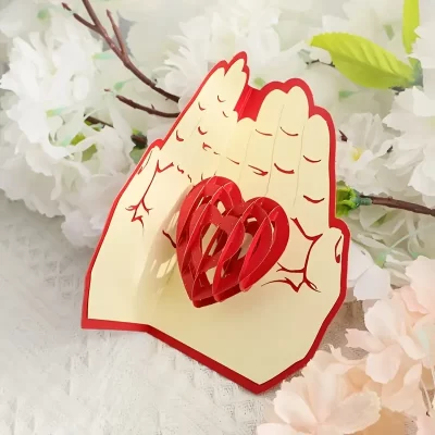 3D Pop Up Kort: Foldet hånd med rose - Billede 7