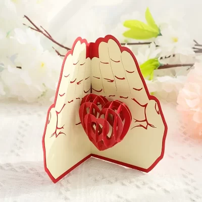 3D Pop Up Kort: Foldet hånd med rose - Billede 8