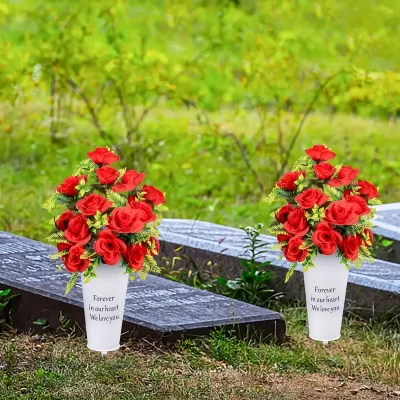 Gravstedsvase - hvid - "Forever in our heart - We love you" - Billede 3