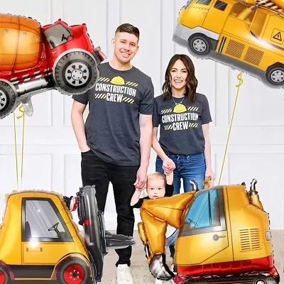4 stk Køretøjer folieballoner - gravemaskine - kran - cementblander - gaffeltruck - Billede 4