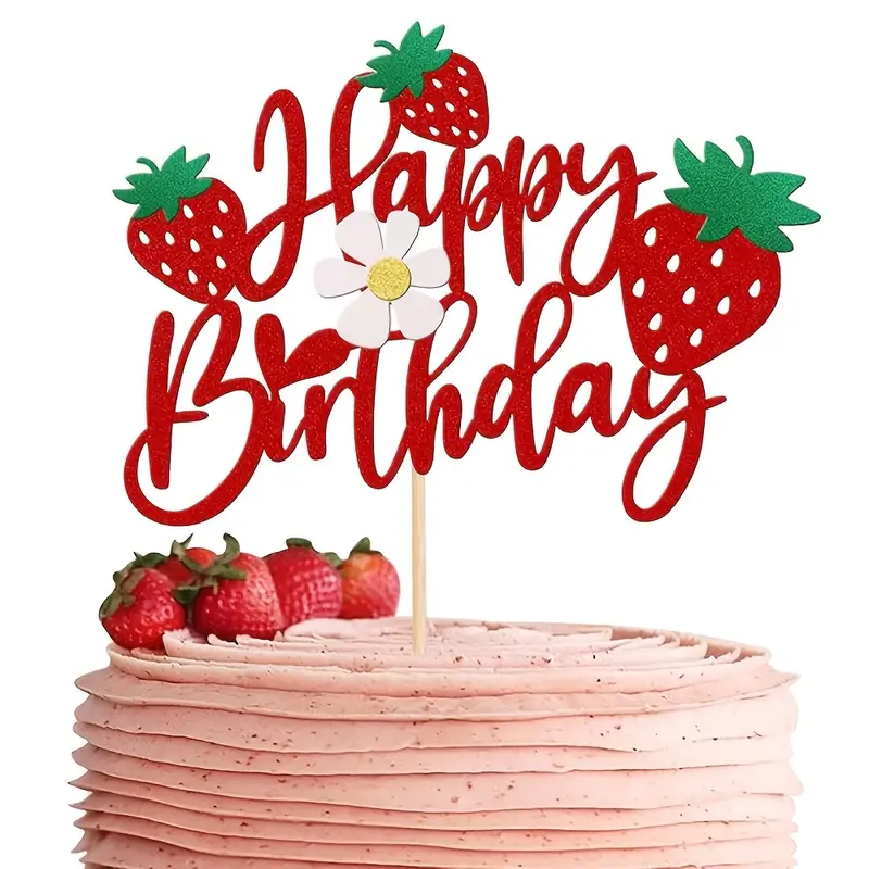 Kagetopper: Happy birthday - jordbær
