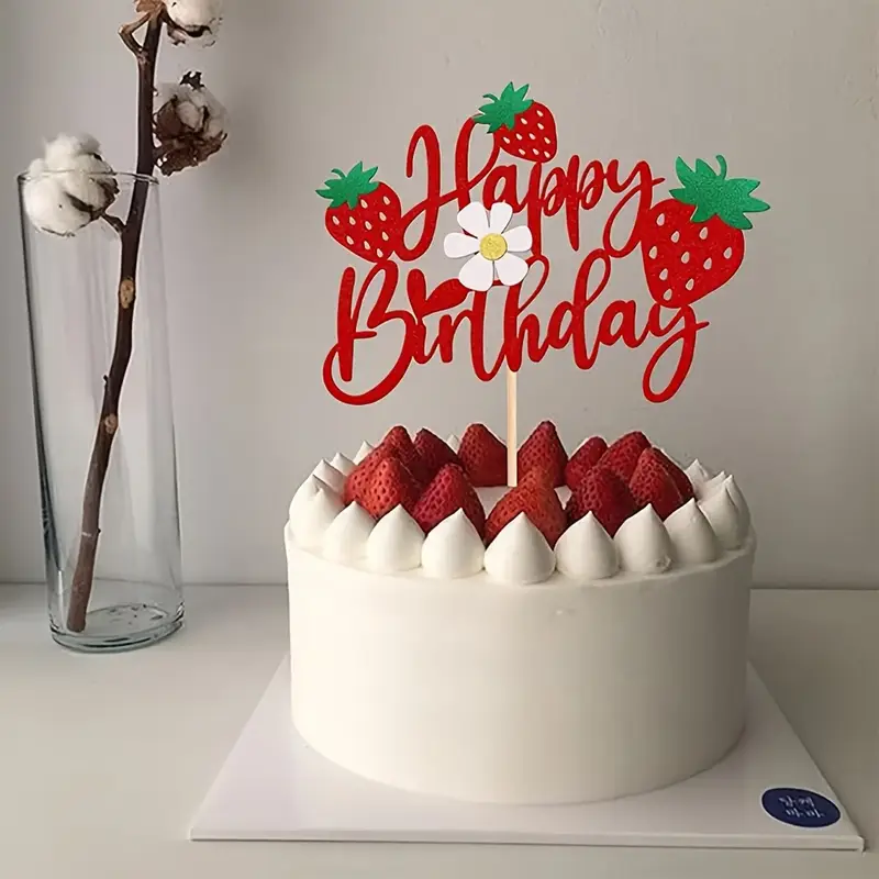 Kagetopper: Happy birthday - jordbær - Billede 2