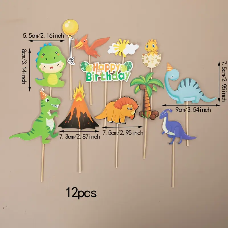 Kagetopper: 12 stk dinosaurer tema tilbehør - Billede 4