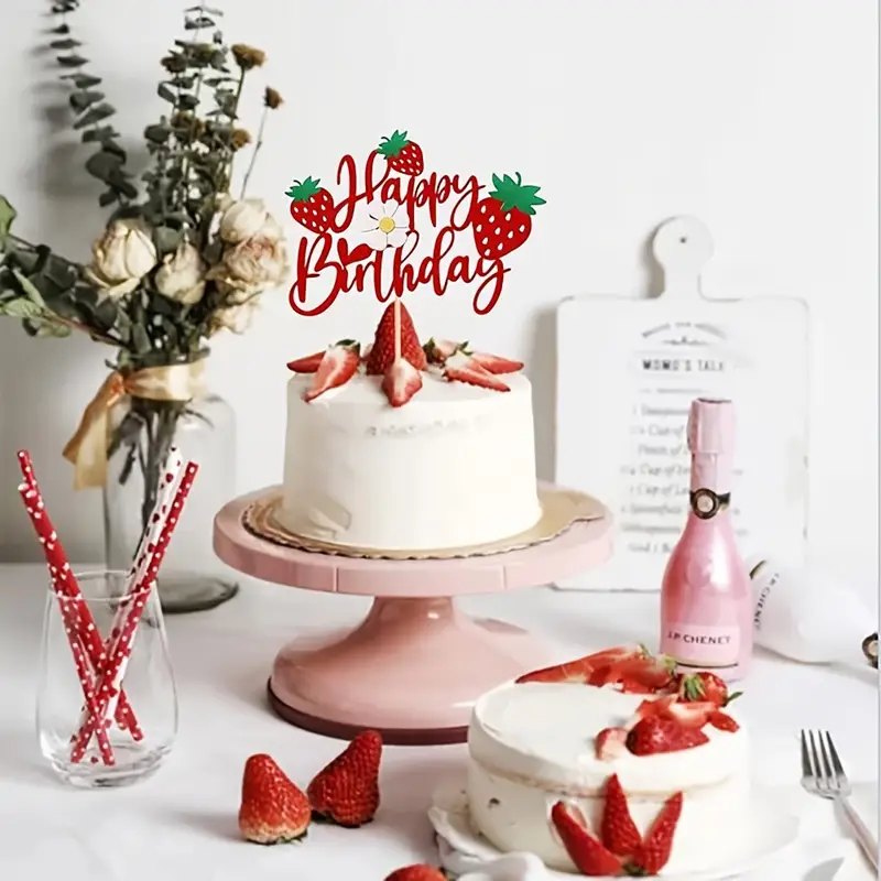 Kagetopper: Happy birthday - jordbær - Billede 5