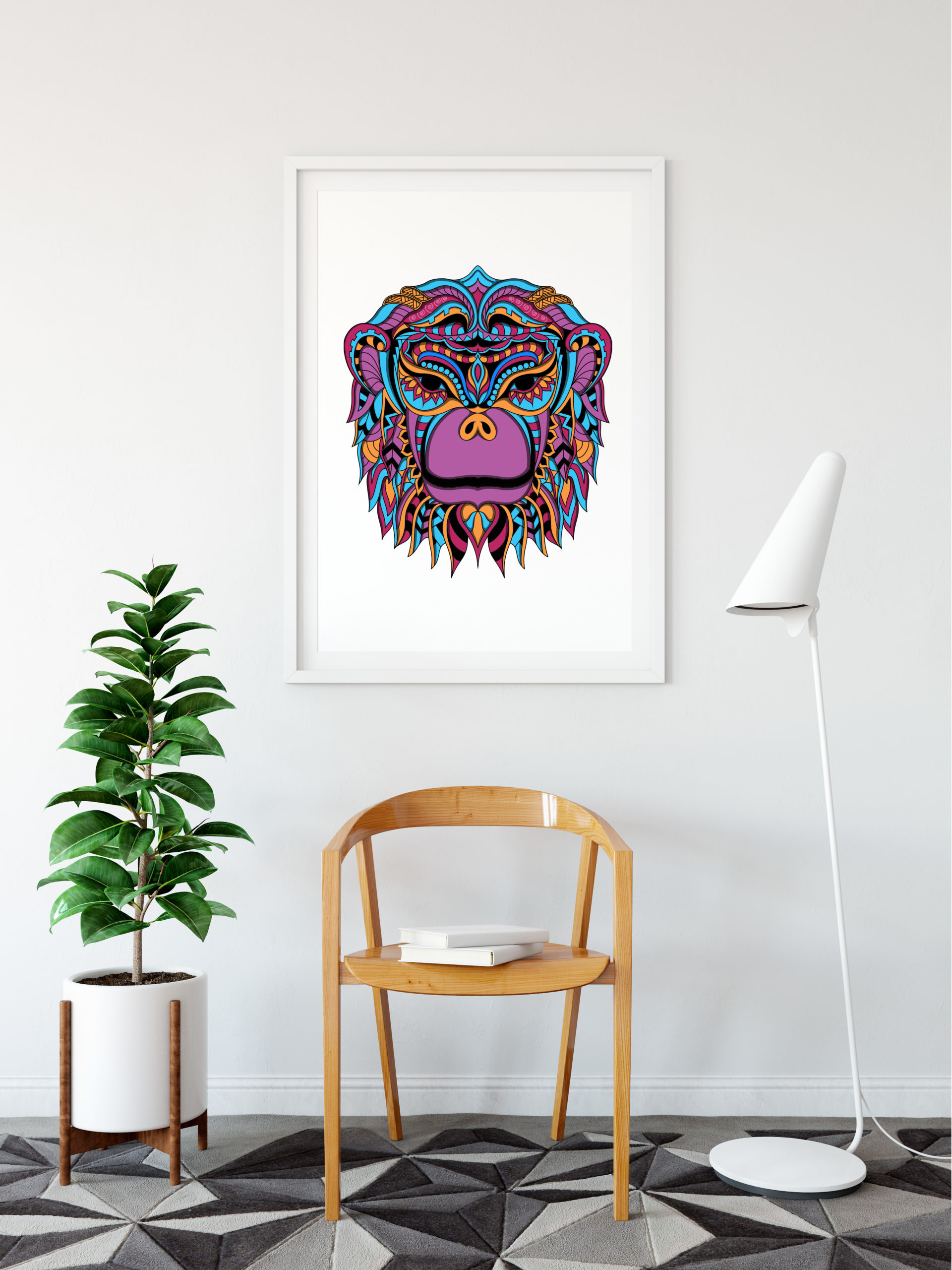 Monkey - Colour - Zentangle Art - Billede 2