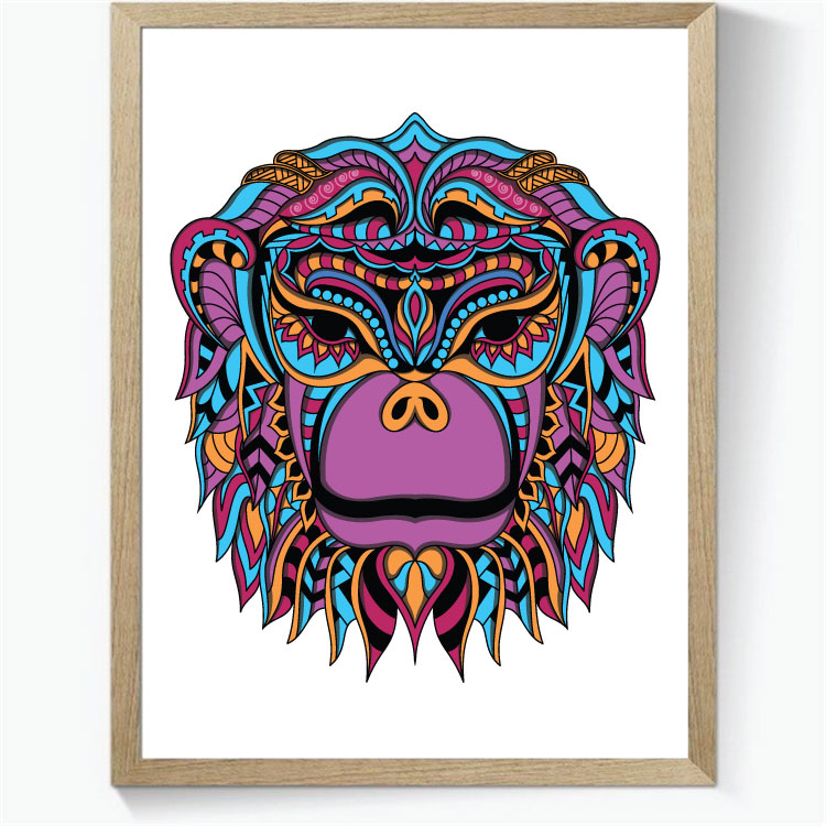 Monkey - Colour - Zentangle Art